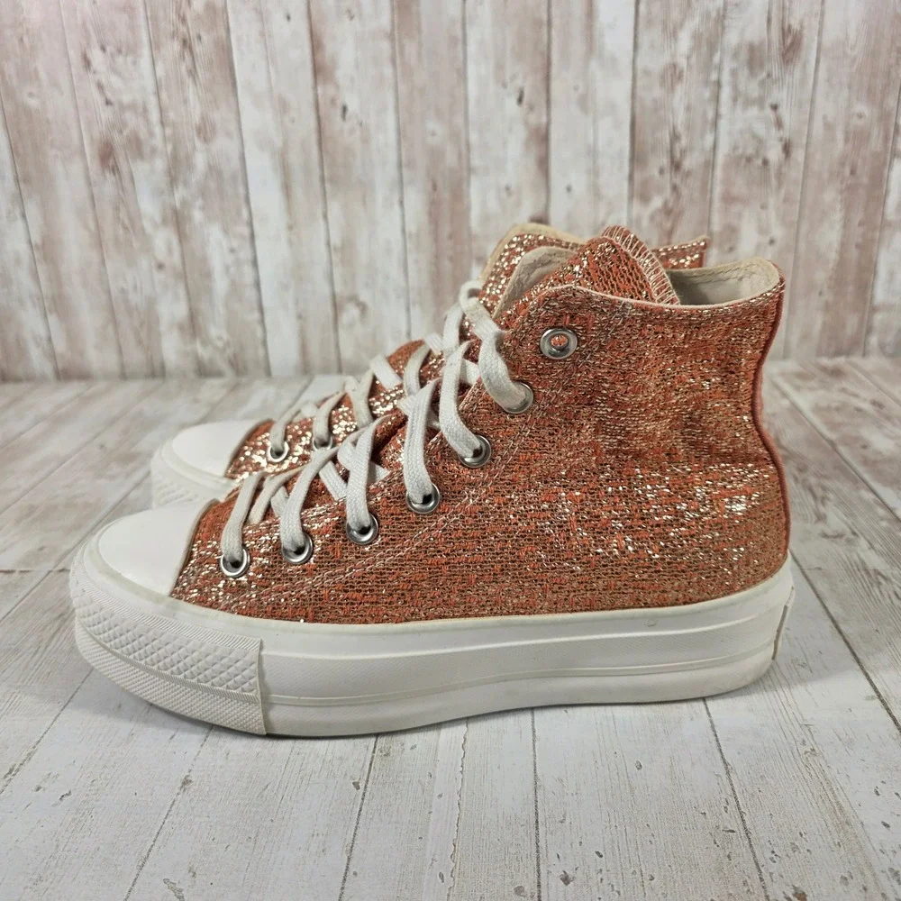 Converse Chuck Taylor All Star Move Rose Gold Glitter Platform Sneaker 570984C 7